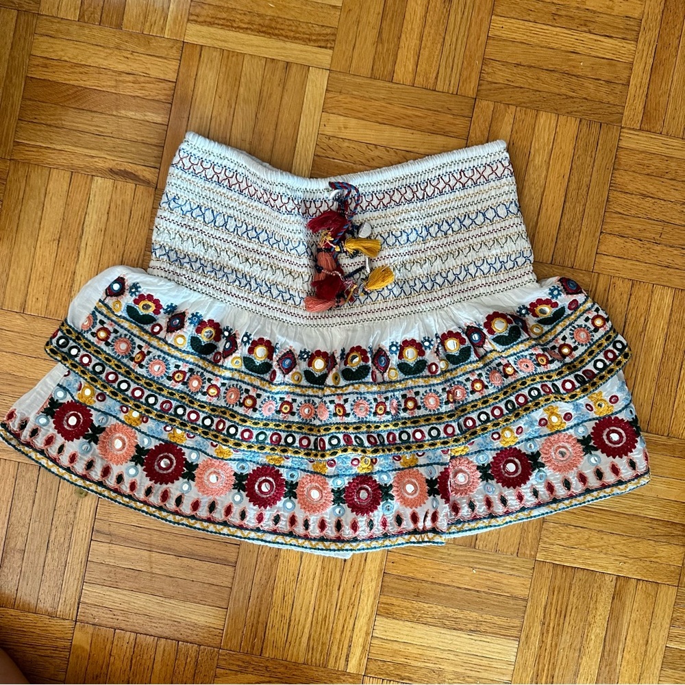 Zara Embroidery Skirt Large Tassels Boho Chic